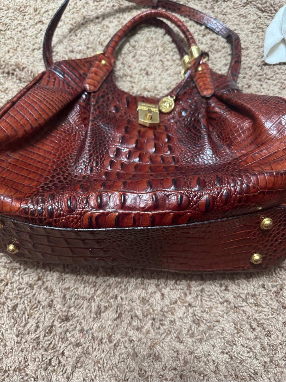 Brahmin Croc-Embossed Leather Shoulder Bag in Cognac - Picture 2 of 8